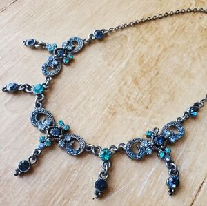 Retro Rhinestone Turquoise Blue Necklace VCLM